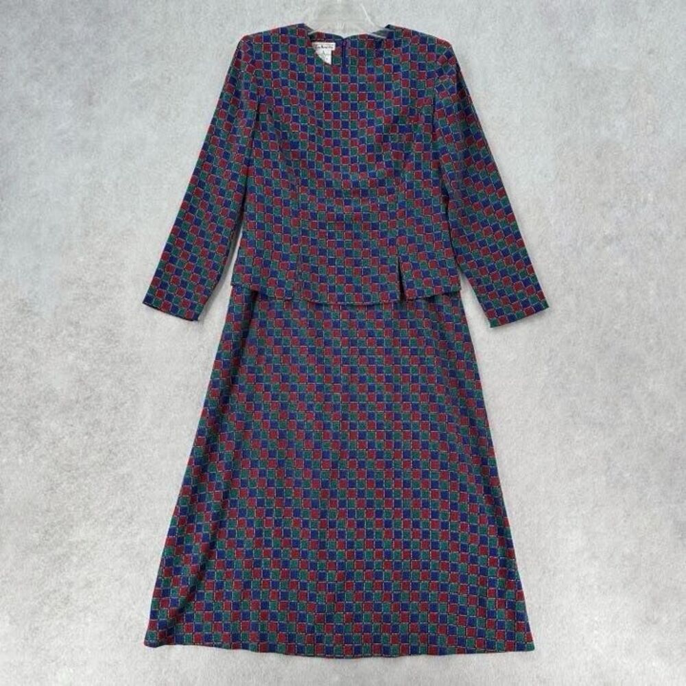 Vintage Talbots Dress SZ 8 Red Blue Squares Modest 90's Y2K Knee‎ Granny Core